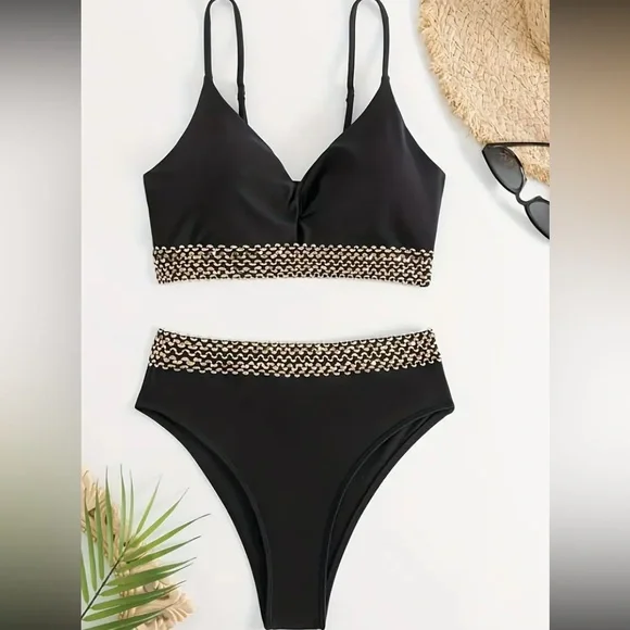 Boho gold trim bikini swimsuit - Picture 5 of 5